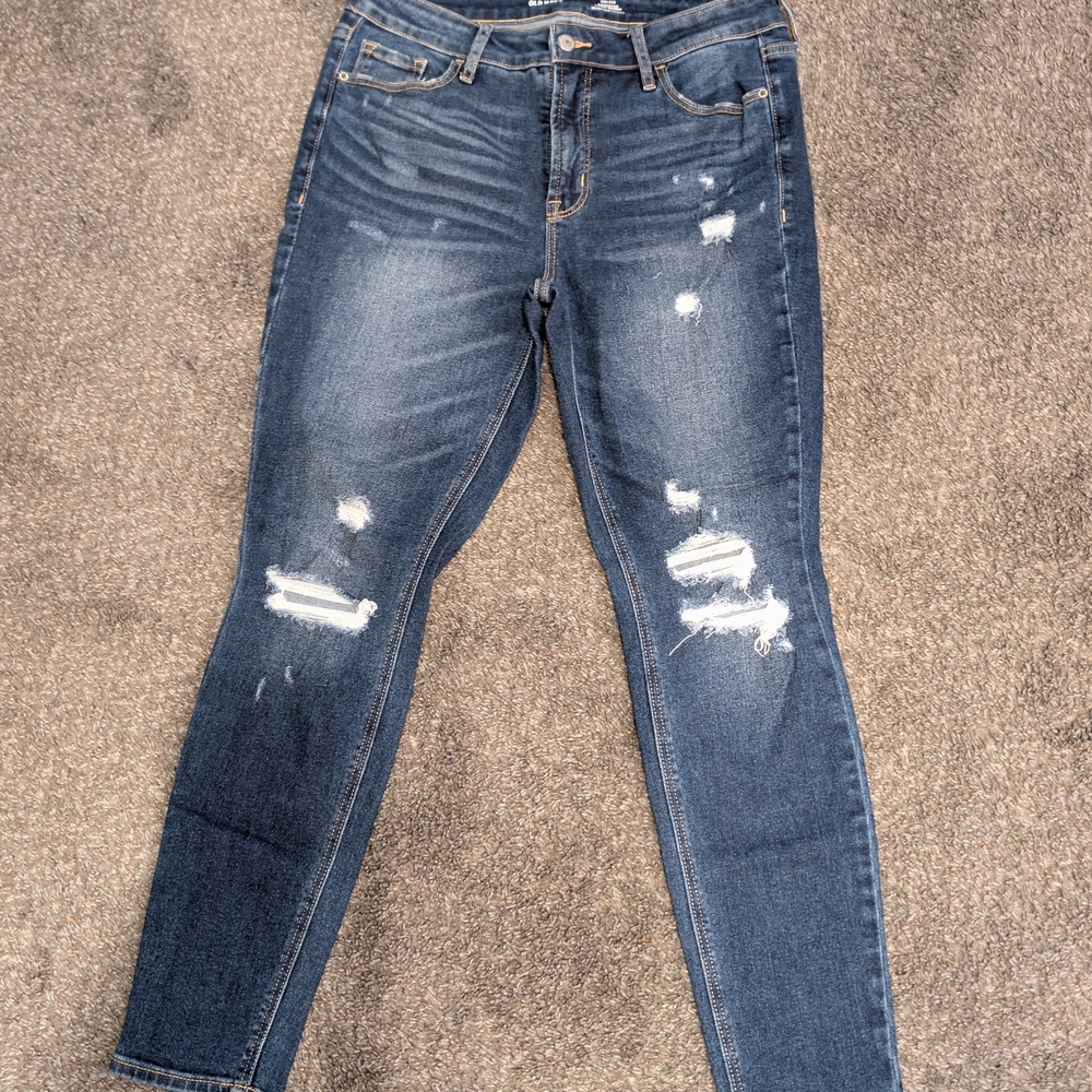 Old Navy Dark Blue Distressed Skinny Jeans